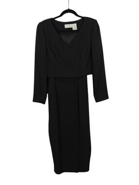 LIZ CLAIBORNE Vintage Two Piece Strappy Dress and Over Coat Set in Black Size 10